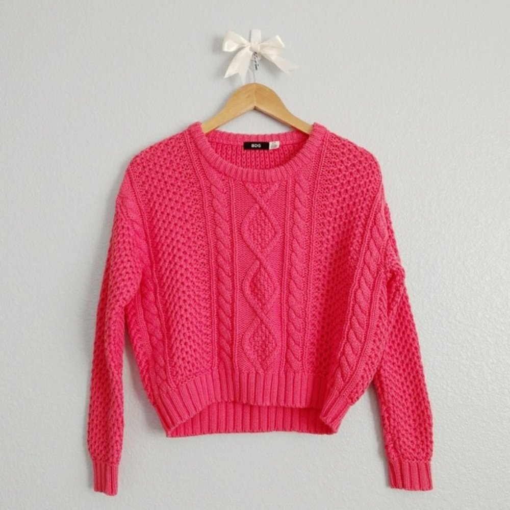 BDG Hot PInk Cable Knit Sweater